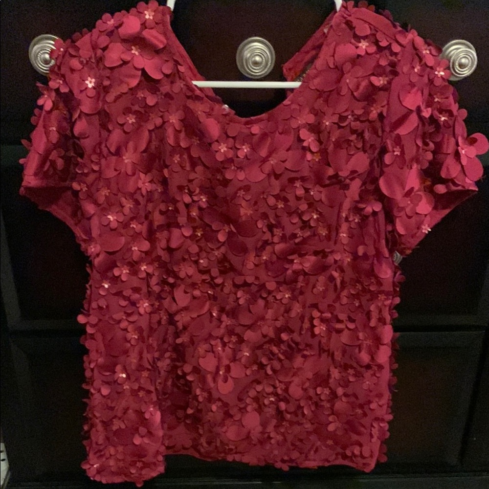 Burgundy Embellished Crew Neck Blouse